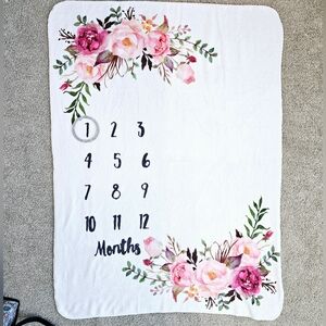 Girls' Monthly Milestone Baby Blanket with Pink Floral Watercolor Design